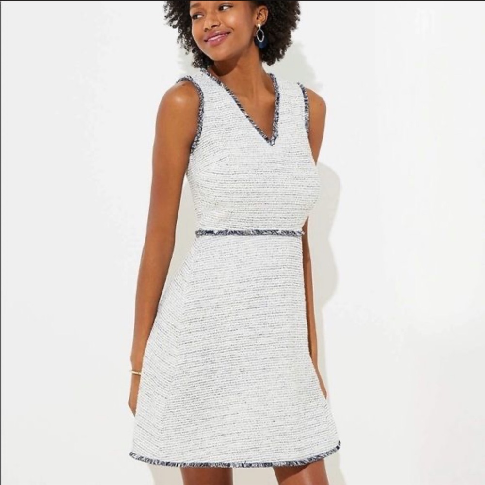 LOFT lightweight Fringe Tweed Fit and Flare Dress Sz 8